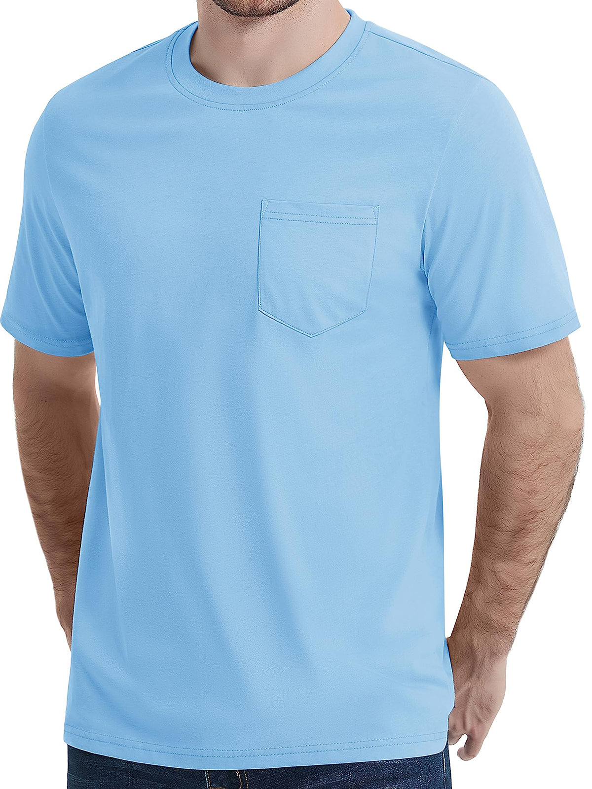 Men's Casual Crew Neck Soft T-shirt Light Blue